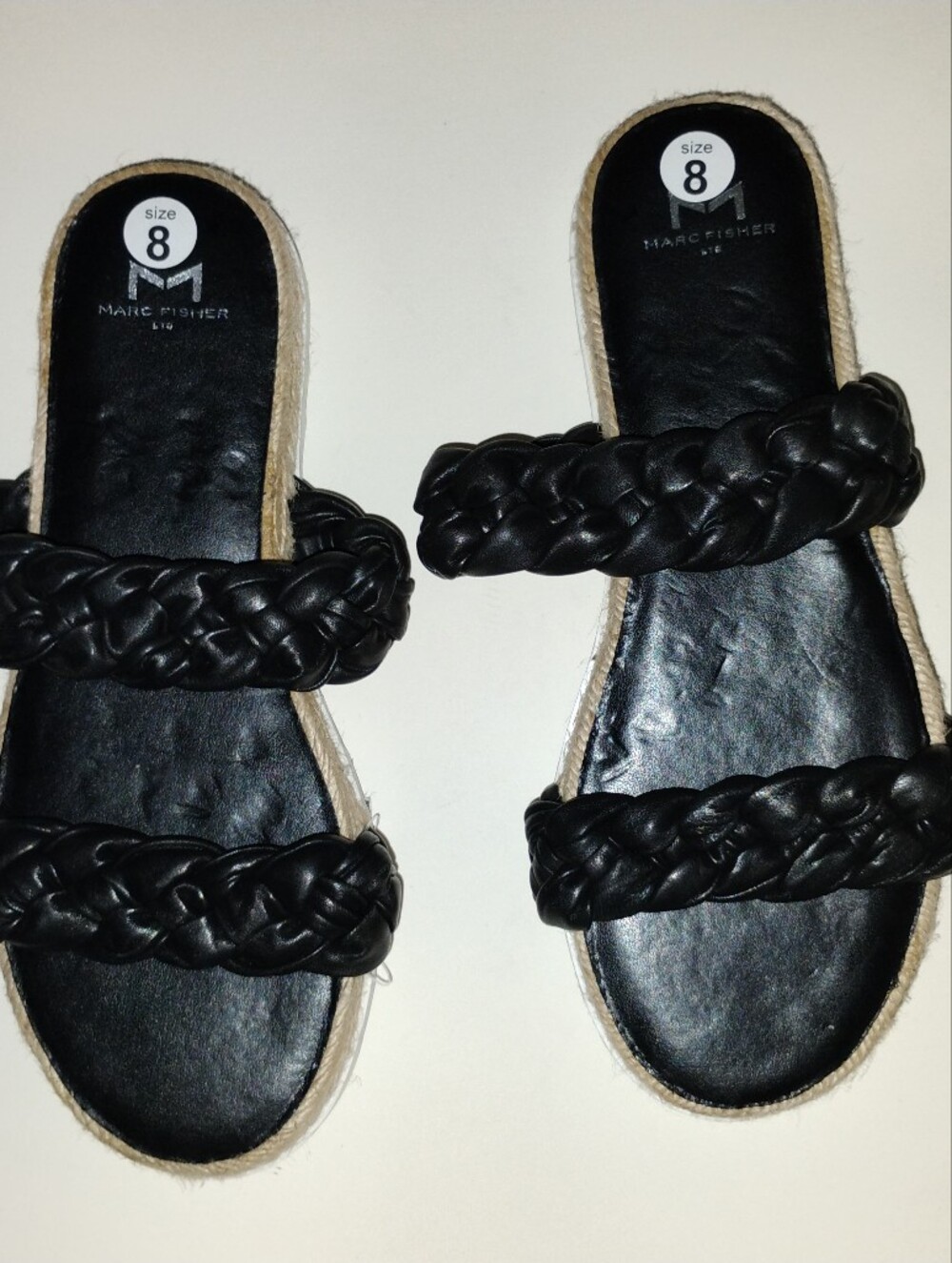 New Marc Fisher Jaimee Braided Espadrille Slide Sandals Black Size 8M